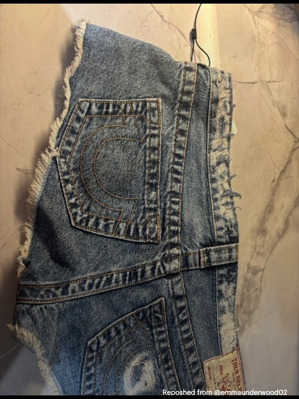 True Religion Distressed Light Blue Denim Jean Shorts - Picture 3 of 4